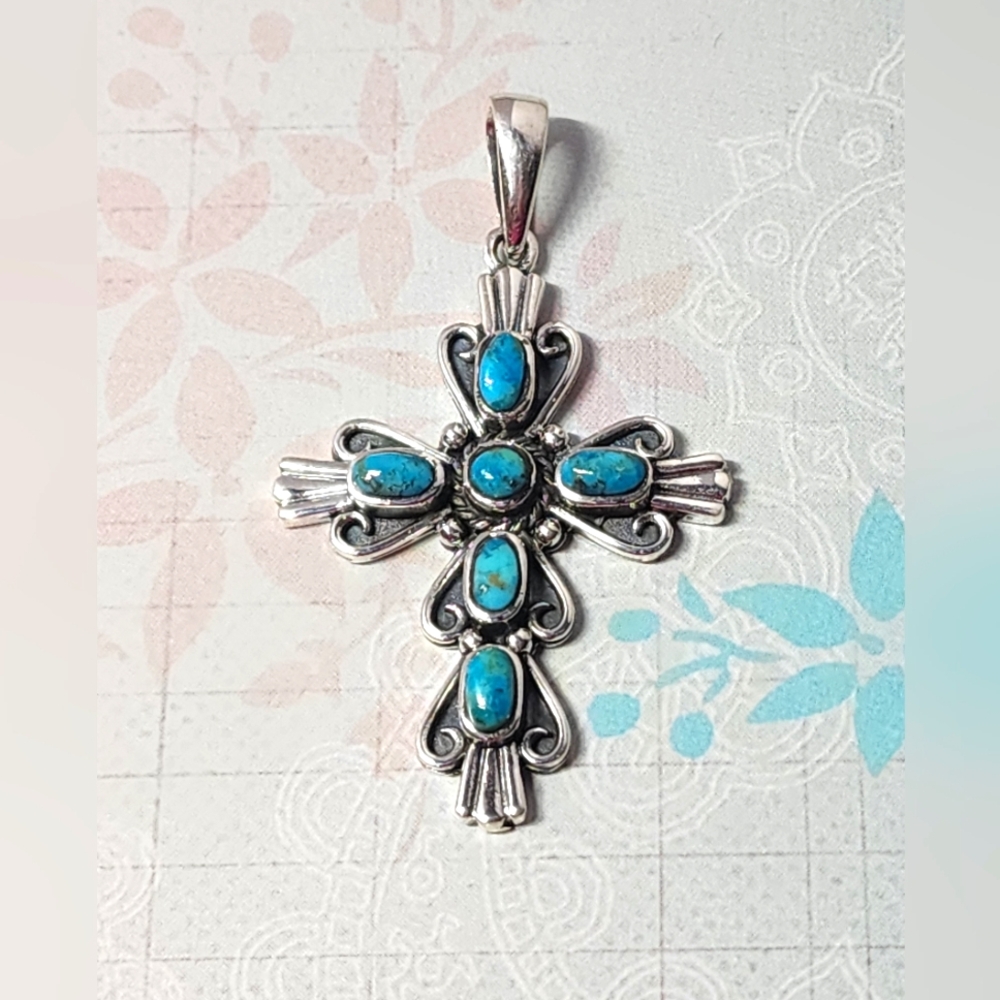 Southwestern Turquoise and Sterling Cross Pendant